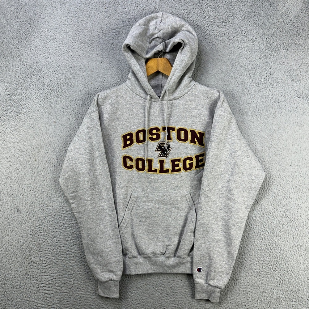 Boston College Sweatshirt Hoodie Mens Medium Gray Graphic Drawstring‎ Champion